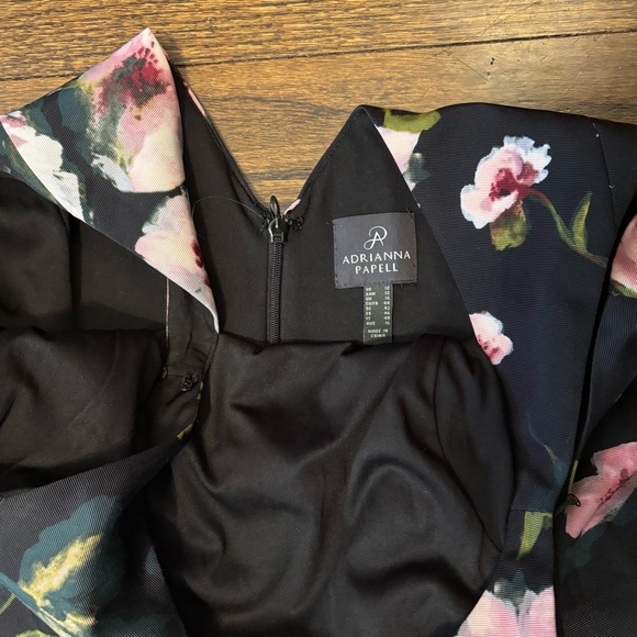 Adrianna Papell Black Vibrant Floral Sleeveless Jewl Neck Midi Tea Party Dress - Picture 2 of 7